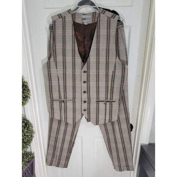 Paulo Solari Mens Gray Plaid Vest Suit Pants Set Modern Fit Size XL 36/30‎ - Picture 5 of 12